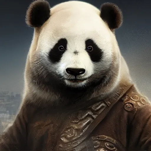 Image similar to photo realistic image of wizard panda, stunning 3 d render inspired art by istvan sandorfi and greg rutkowski, perfect facial symmetry, realistic, highly detailed attributes and atmosphere, dim volumetric cinematic lighting,