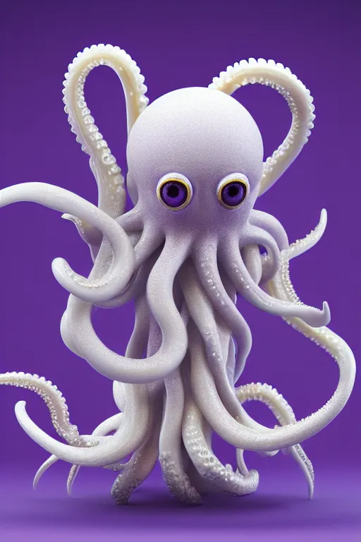 Image similar to 3 d sculpture white porcelain cobweb made of octopus tentacles and eyes, floating in purple space, gold details, very detailed, highly intricate, ornate, pearlescent, octane render, 8 k,