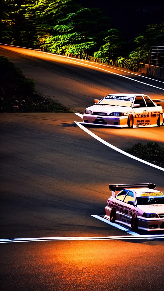 Image similar to a car drift spec JZX100 in middle of road, gunma prefecture, city sunset night, cinematic color, photorealistic, highly detailed