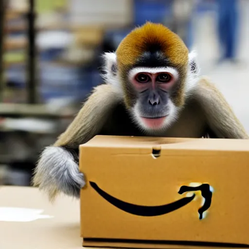 Image similar to monkey working in an Amazon factory