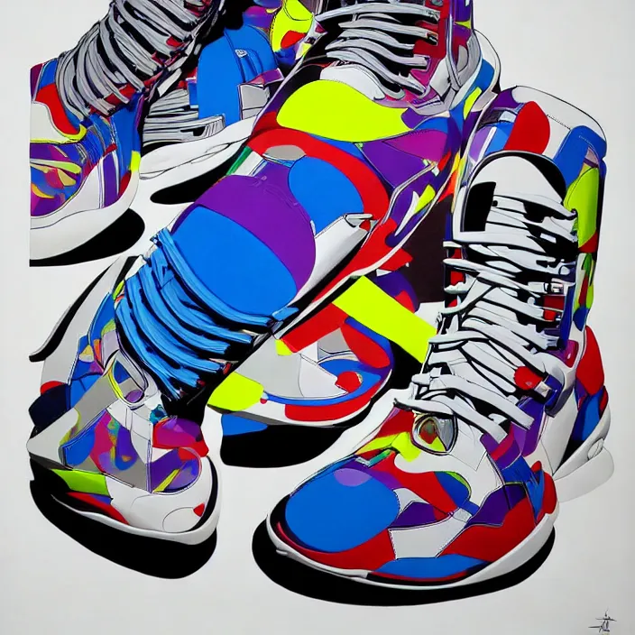 Image similar to futuristic sneakers in jeff koons hip hop bauhaus style, highly detailed, hyper realistic, art by todd mcfarlane