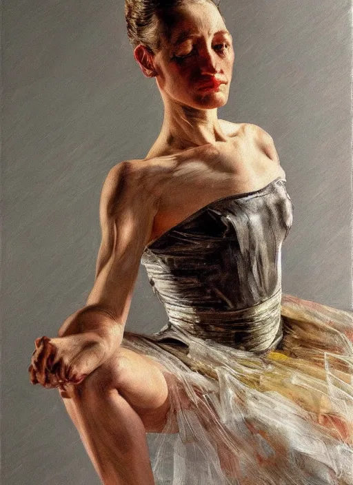 Image similar to high quality high detail painting by lucian freud, hd, exaggerated portrait of a ballerina, photorealistic lighting