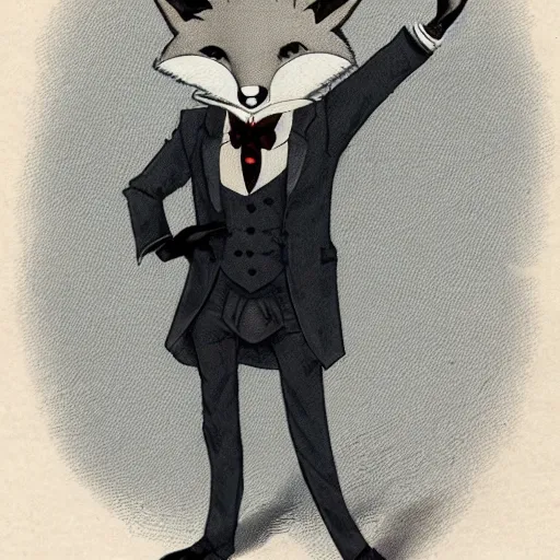 Image similar to male fox wearing tuxedo, anime style, victorian era