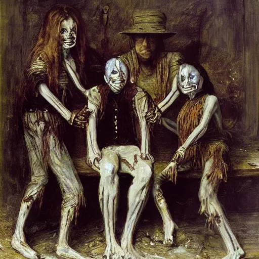 Prompt: painting | mummies | cannibals | vampires | style by millais | 8 k | highly detailed |