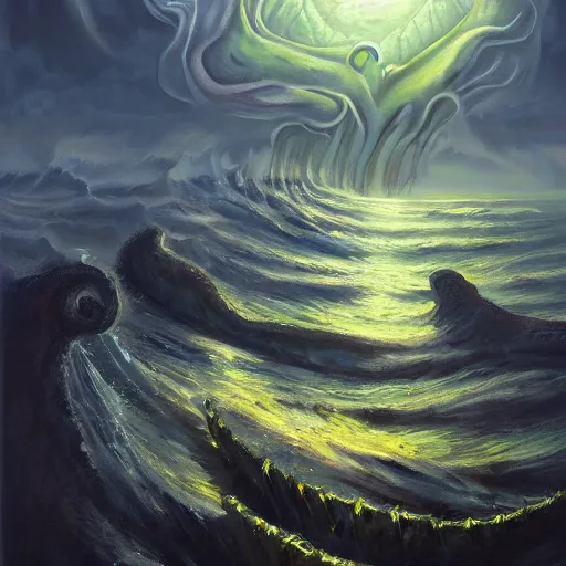 Image similar to a continent that is actually lovecraftian old god with everdreams hunting ground oil painting. oil on canvas. award winning. dramatic. trending on artstation 8 k