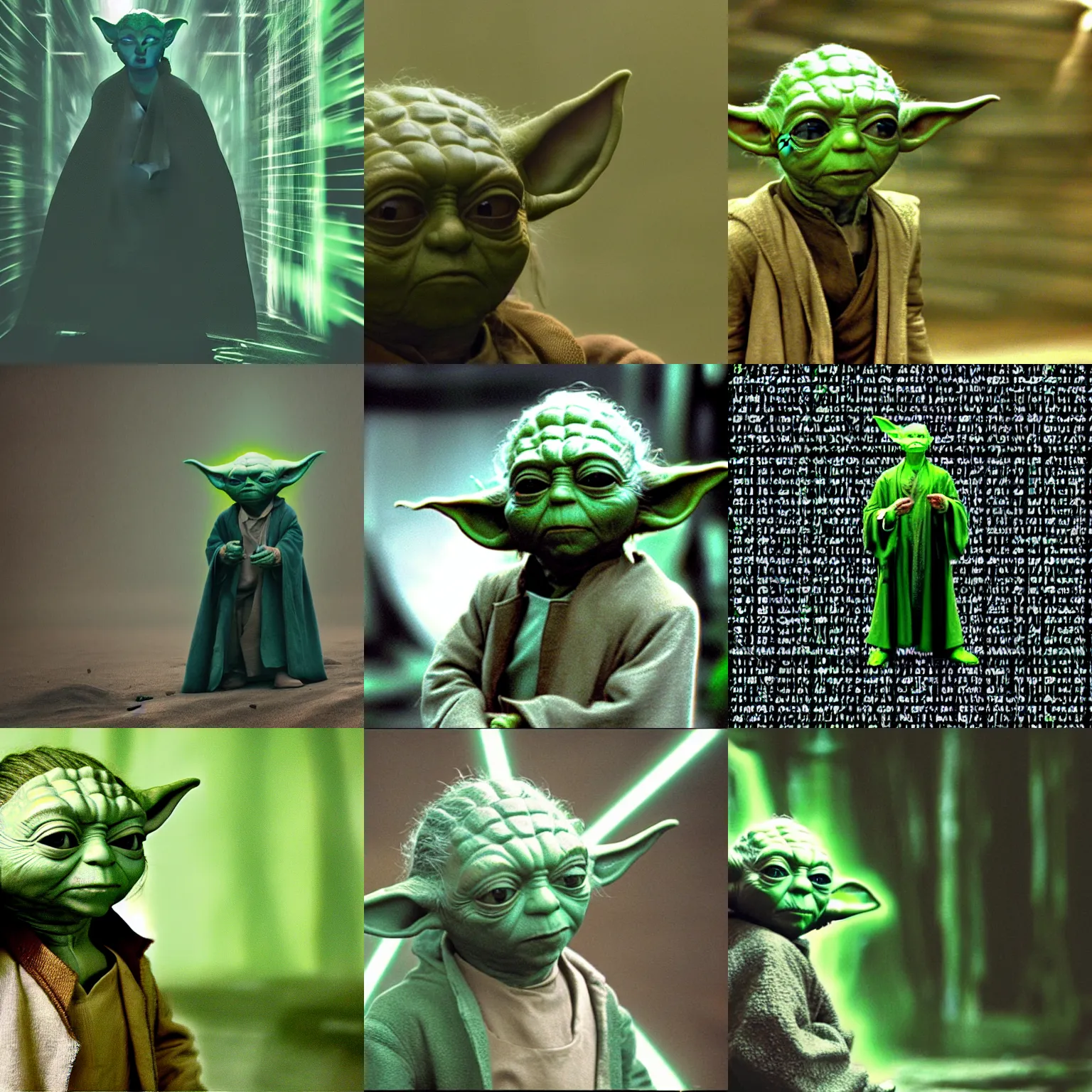 Prompt: a photography of yoda in the matrix
