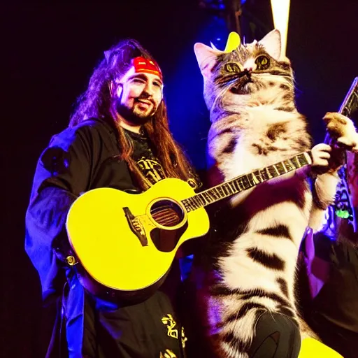 Image similar to post Malone dressing up as a cat girl, photograph on stage