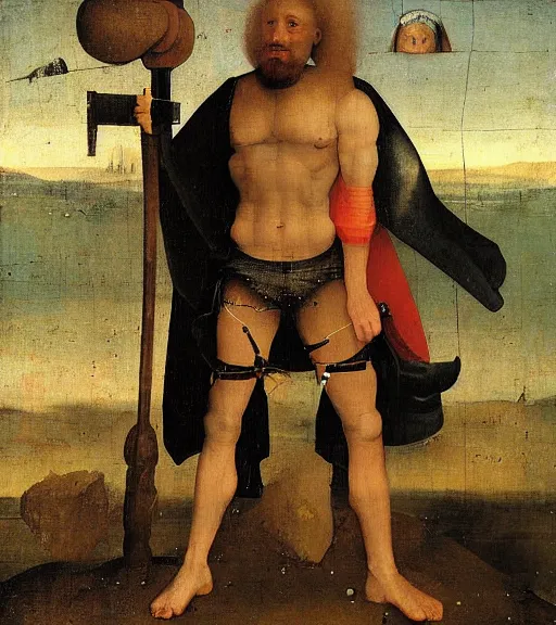 Prompt: Gigachad sigma buff macho Sam Hyde, standing triumphant and proud, award winning photo, by Hieronymus Bosch