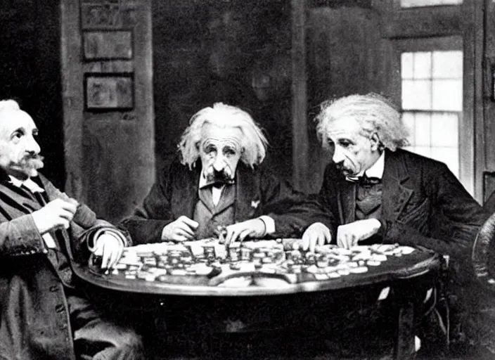 Image similar to photograph of albert einstein and isaac newton and stephen hawkins playing poker in an old west saloon