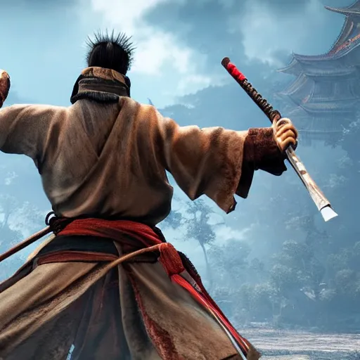 Prompt: Sekiro enemy as Joe Biden, dynamic pose, full body portrait