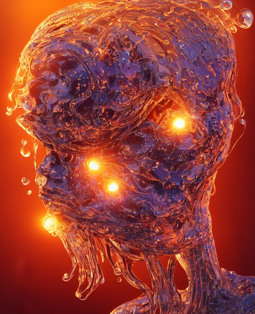 Image similar to close-up macro portrait of the face of a beautiful princess, epic angle and pose, symmetrical artwork, 3d with depth of field, blurred background, cybernetic jellyfish female face skull phoenix bird, translucent, nautilus, energy flows of water and fire. a highly detailed epic cinematic concept art CG render. made in Maya, Blender and Photoshop, octane render, excellent composition, cinematic dystopian brutalist atmosphere, dynamic dramatic cinematic lighting, aesthetic, very inspirational, arthouse. y Greg Rutkowski, Ilya Kuvshinov, WLOP, Stanley Artgerm Lau, Ruan Jia and Fenghua Zhong