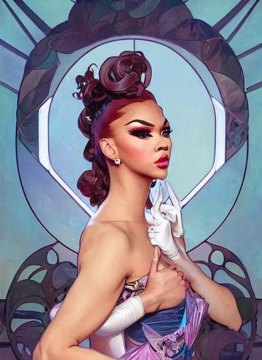 Image similar to vanjie, drag queen, painting by artgerm and greg rutkowski and alphonse mucha