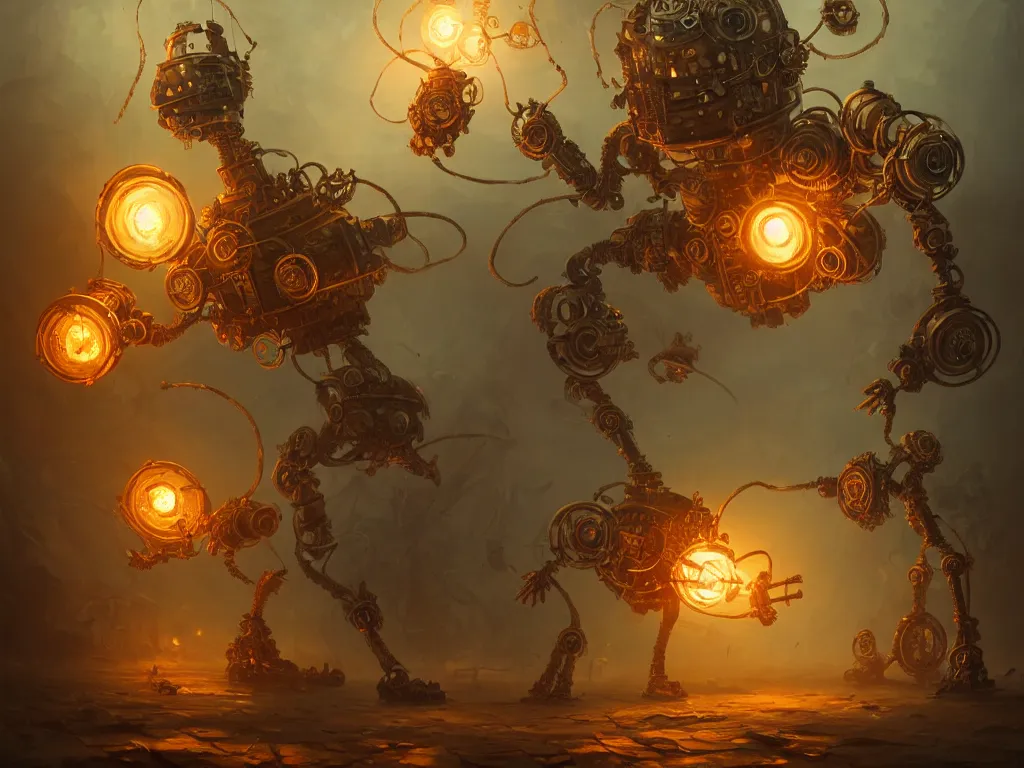 Prompt: evil cybrog robots throwing sponges at each other. steampunk, intricate, elegant, fantasy, highly detailed, digital painting, concept art, sharp focus, illustration, beautiful lighting, epic light, artstation, colorful, dramatic