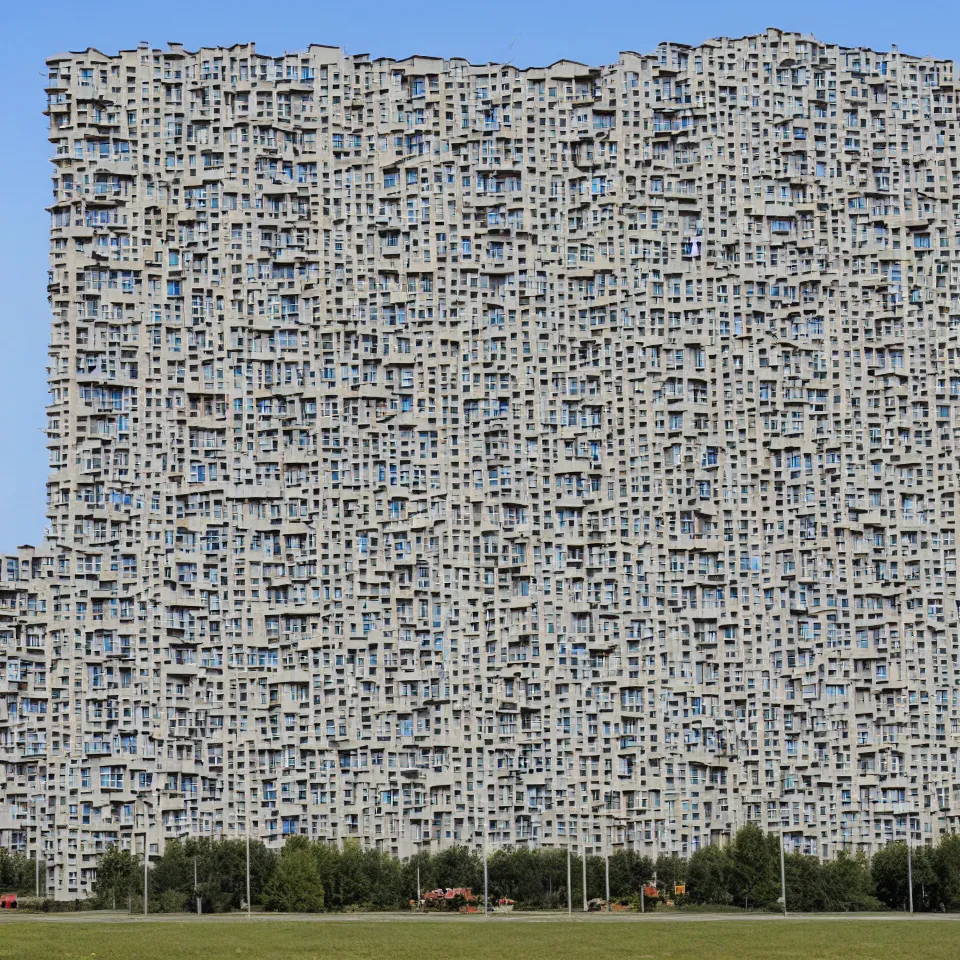 Image similar to Photograph of a generic soviet communist residential block, sunny weather