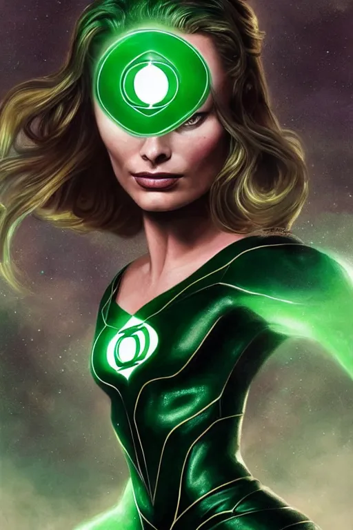 Image similar to majestic and regal portrait of margot robbie female green lantern, dc universe, perfect face, beautiful, intricate, epic, elegant, fantasy, highly detailed, digital painting, hard focus, beautiful volumetric lighting, epic light, ultra detailed, by leesha hannigan, ross tran, thierry doizon, kai carpenter, ignacio fernandez rios