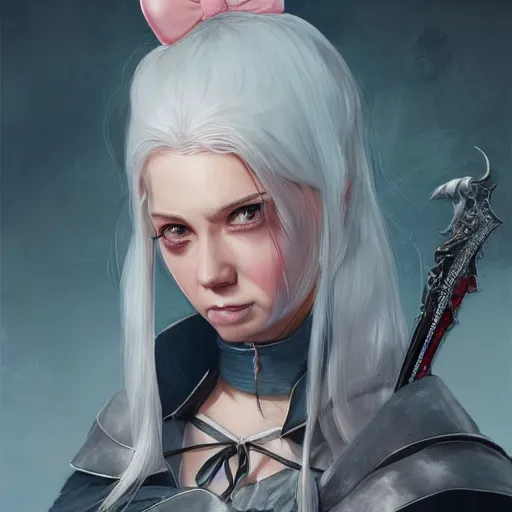 Image similar to Hello Kitty as a Witcher, by Stanley Artgerm Lau, WLOP, Rossdraws, James Jean, Andrei Riabovitchev, Marc Simonetti, Yoshitaka Amano, ArtStation, CGSociety,