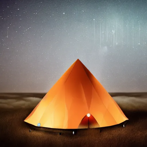 Prompt: advanced futuristic tent, camping on top of a tower, in an ice storm, hyperrealism