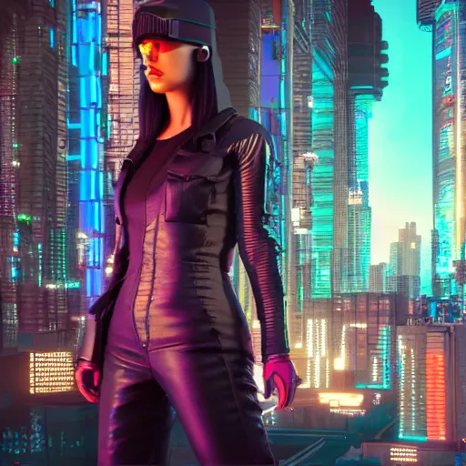 Prompt: the cyberpunk girl in downtown future city, render, octane, 4k, highly detailed, vivid colors, high definition