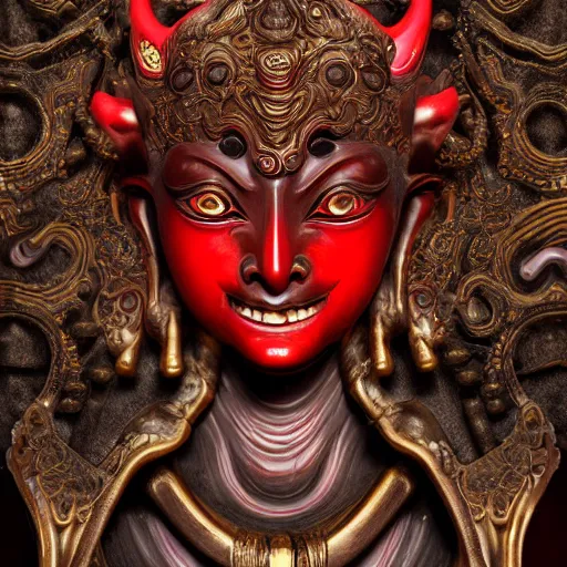 Prompt: naraka buddhist demon korean female, highly detailed, symmetrical long head, red blood eyes, smooth marble surfaces, detailed ink illustration, raiden metal gear, cinematic smooth stone, deep aesthetic, concept art, post process, 4 k, carved marble texture and silk cloth, latex skin, highly ornate intricate details, in the style of 8 8 grzes