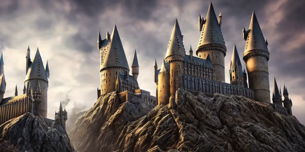Prompt: hogwarts under attack, hiperrealism, insanely detailed and intricate, fantasy environment cinematic lighting ultra - wide angle lens