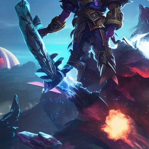 Prompt: space pirate wearing an armor in space, league of legend style, ultra realistic, 8 k, ultra detailed, ray tracing