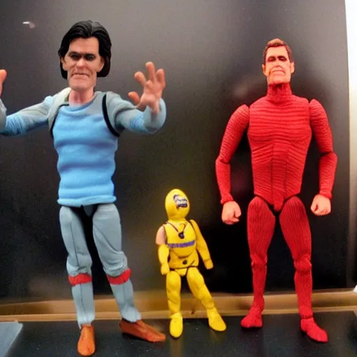 Image similar to Jim Carrey's action figure, wearing costumes