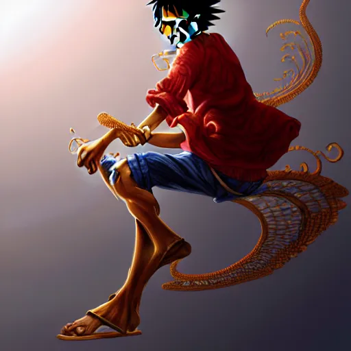 Prompt: luffy, intricate, elegant, highly detailed, my rendition, digital painting, global illumination, radiant light, concept art, illustration, art by inhyuk lee, trending on artstation