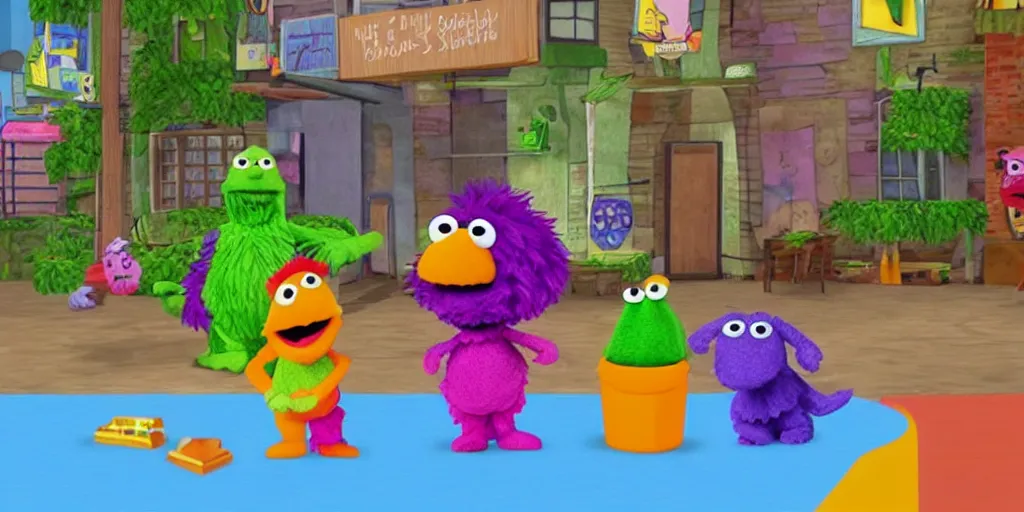 Image similar to Screenshot from “Barney vs Sesame Street” for the PS2