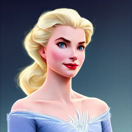 Image similar to Blonde Grace Kelly as Elsa from Frozen, western, D&D, fantasy, intricate, elegant, highly detailed, digital painting, artstation, concept art, matte, sharp focus, illustration, art by Artgerm and Greg Rutkowski and Alphonse Mucha