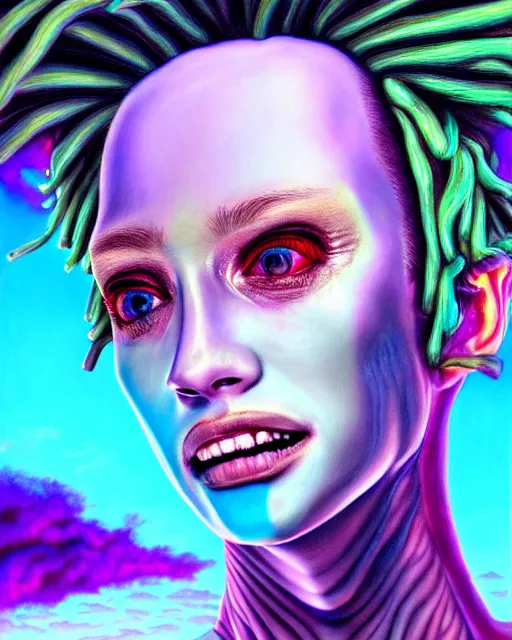 Prompt: a realistic detailed portrait painting of a monster, vaporwave
