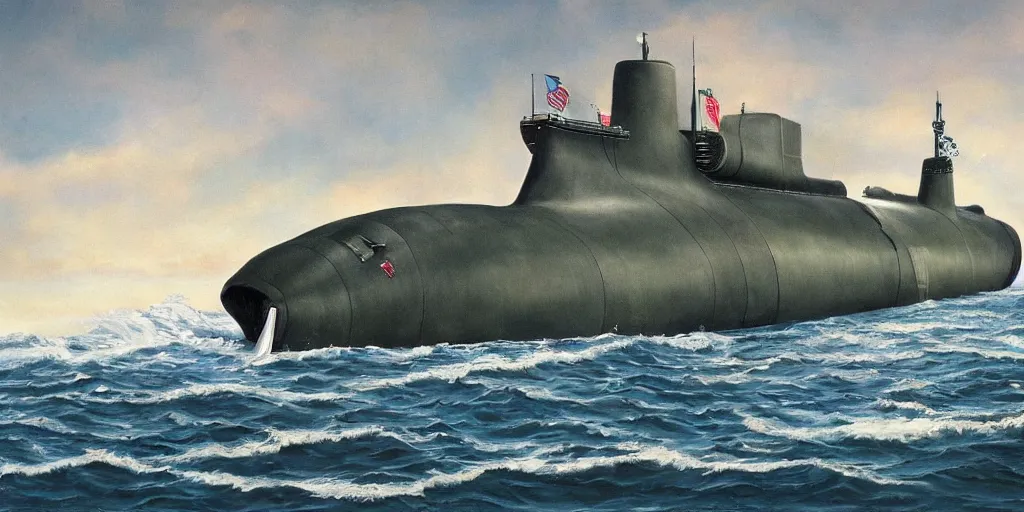 Prompt: submarine ssbn ssn ssgn seawolf windsor thresher painting detailed