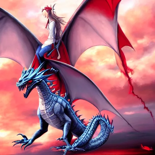 Image similar to a girl riding a dragon, the dragon is red, anime art, smooth, hd