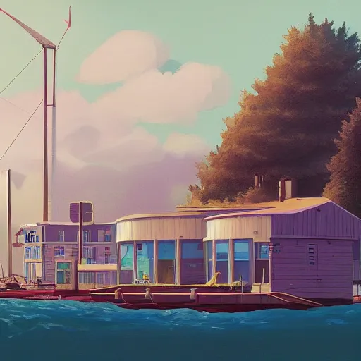 Image similar to yachting club by simon stalenhag