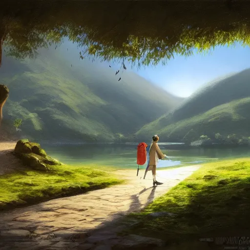 Image similar to wagtail bird in avila, lavandera, alpispa, river, green fields, summer season, 4 k, midday light concept art, by wlop, ilya kuvshinov, artgerm, krenz cushart, greg rutkowski, pixiv. cinematic dramatic atmosphere, sharp focus, volumetric lighting, cinematic lighting, studio quality