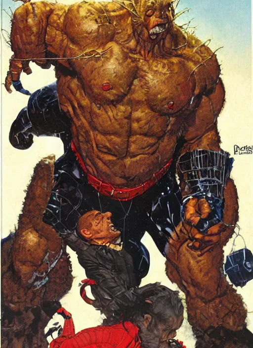 Prompt: full body and head portrait of dorian yates as marvel's the thing, dynamic action, painted by norman rockwell and phil hale and greg staples and tom lovell and frank schoonover and jack kirby