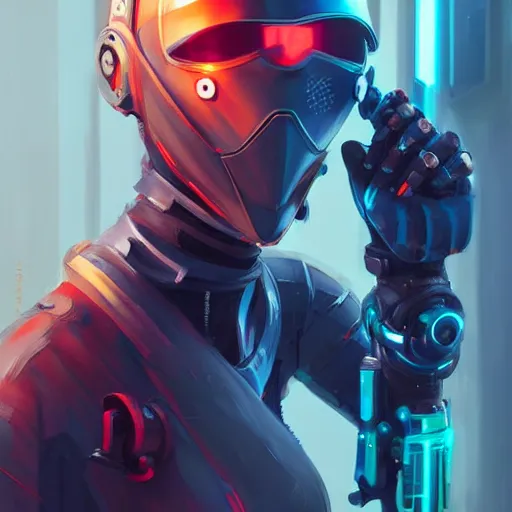 Prompt: stylized cybernetic ninja - cyberpunk girl, wearing techwear and armor, complementary colors, highly detailed, artstation, overwatch, concept art, smooth, sharp focus, illustration, art by artgerm, by greg rutkowski, by jeremy mann, by francoise nielly, oil painting