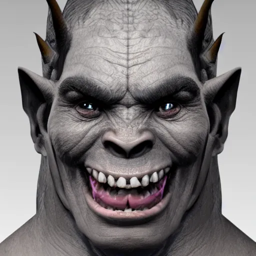 Image similar to a detailed portrait of a cute child orc boy smiling, fantasy art illustration, incredibly highly detailed and realistic, 8 k, sharp focus