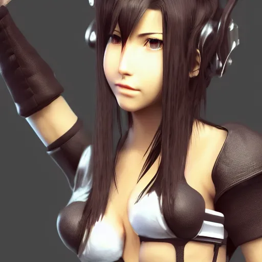 Prompt: tifa from final fantasy 7 fan art, amazing, unreal engine 5, trending, artstation,