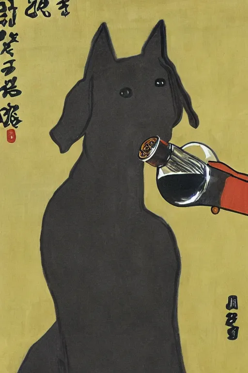 Image similar to a black dog drinking soju by leo lionni