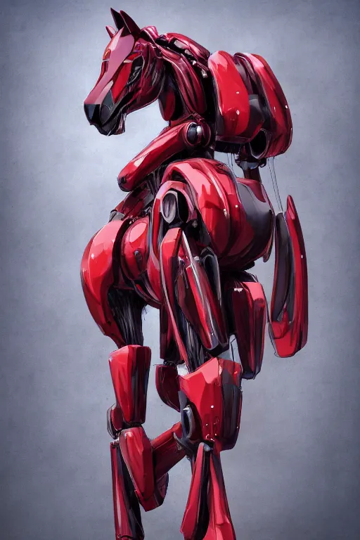 Image similar to red anthro mecha horse by Akira Saito, orante, intrinse details, insamely detailed, complex bur elegant, organic, muscles and fibers, photorealistic, 4k, artstation, 8k