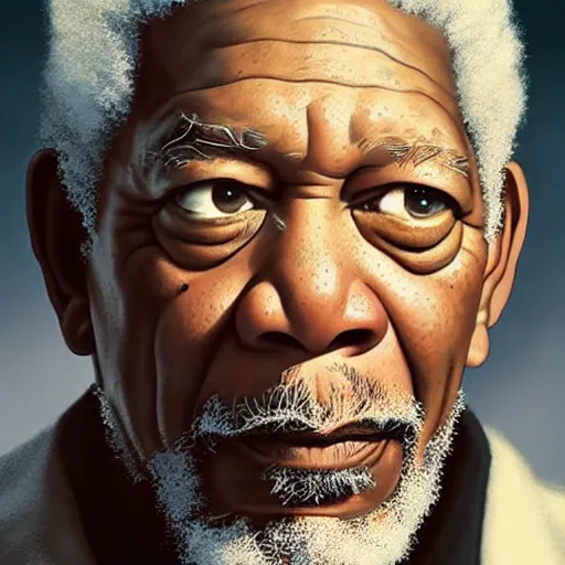 Image similar to morgan freeman in fullmetal alchemist, closeup portrait art by donato giancola and greg rutkowski, vintage retro, realistic face, digital art, trending on artstation, symmetry!!