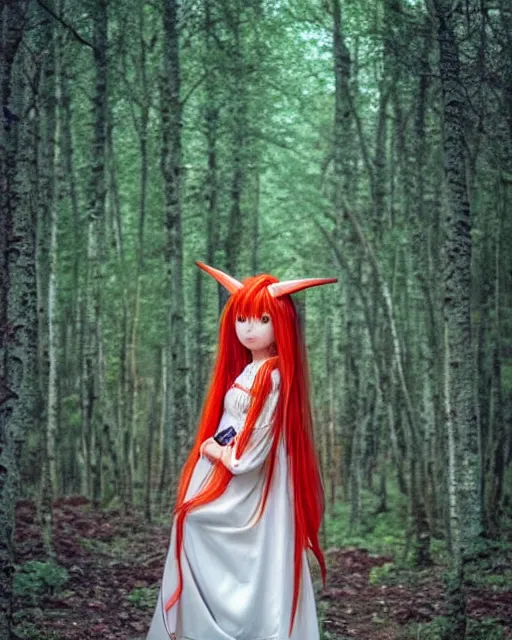 Prompt: dreamy tiktok iPhone photo of beautiful Asuka Langley from evangelion dressed as a slavic priestess in holy birch forest in spring, 35mm, cinematic, trending on Instagram, 8k, 4k