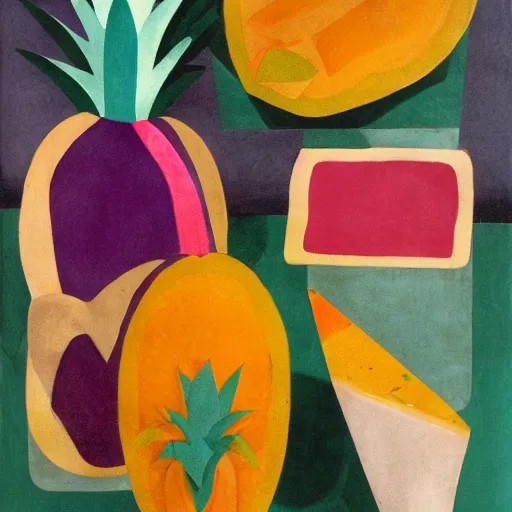 Image similar to pineapples and mangos in the style of eileen agar