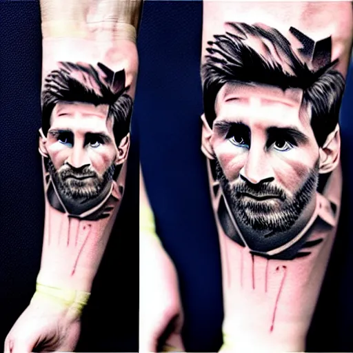 Image similar to realistic tattoo sketch of a lionel messi face double exposure mountain scenery, in the style of matteo pasqualin, amazing detail, sharp, faded