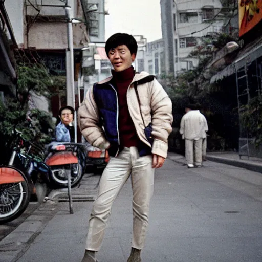 Prompt: photograph of 1 9 8 0 s cool chinese young man in shanghai