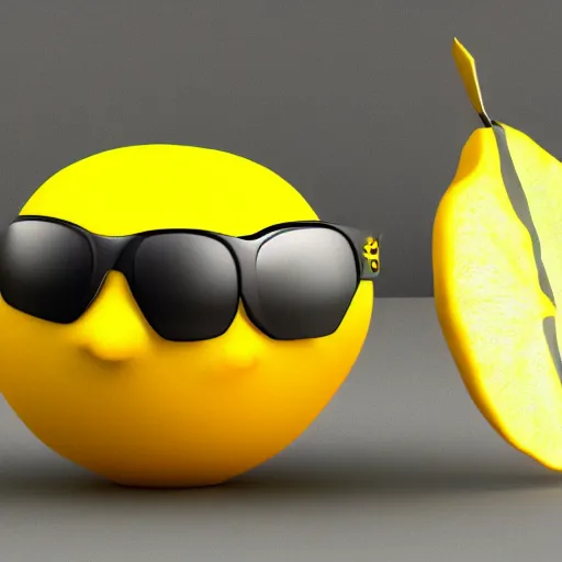 Prompt: a low poly octane 3d render of a lemon with sunglasses 3d model, white background