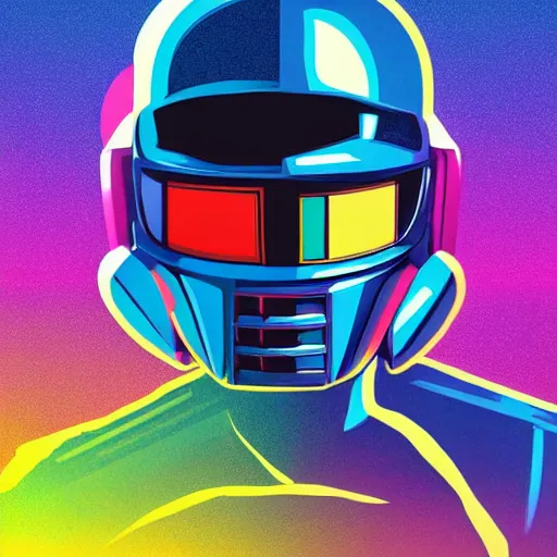 Image similar to shovel knight as daft punk, Aaron Campbell behance, synthwave background,4k, colorful, digital art