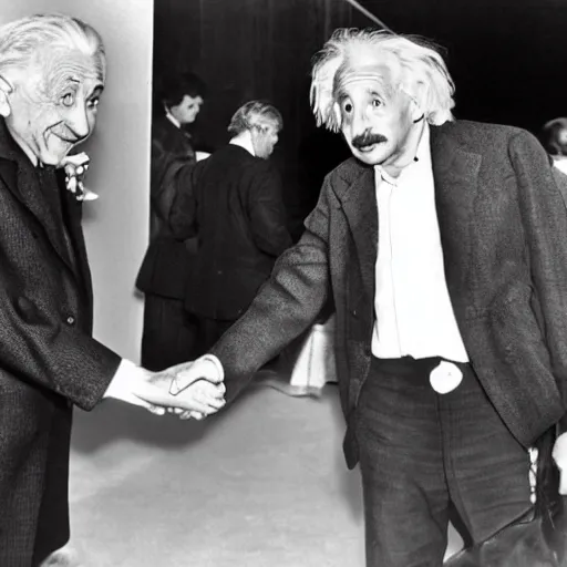 Image similar to Albert Einstein meeting stephen hawking on the red carpet