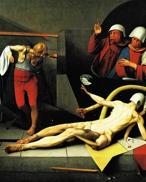 Image similar to Death Of Marat By Jacques-Louis David painting by Hieronymus Bosch