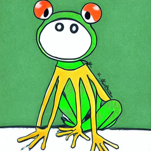 Image similar to drawing of kermit the frog, manga, by asano inio